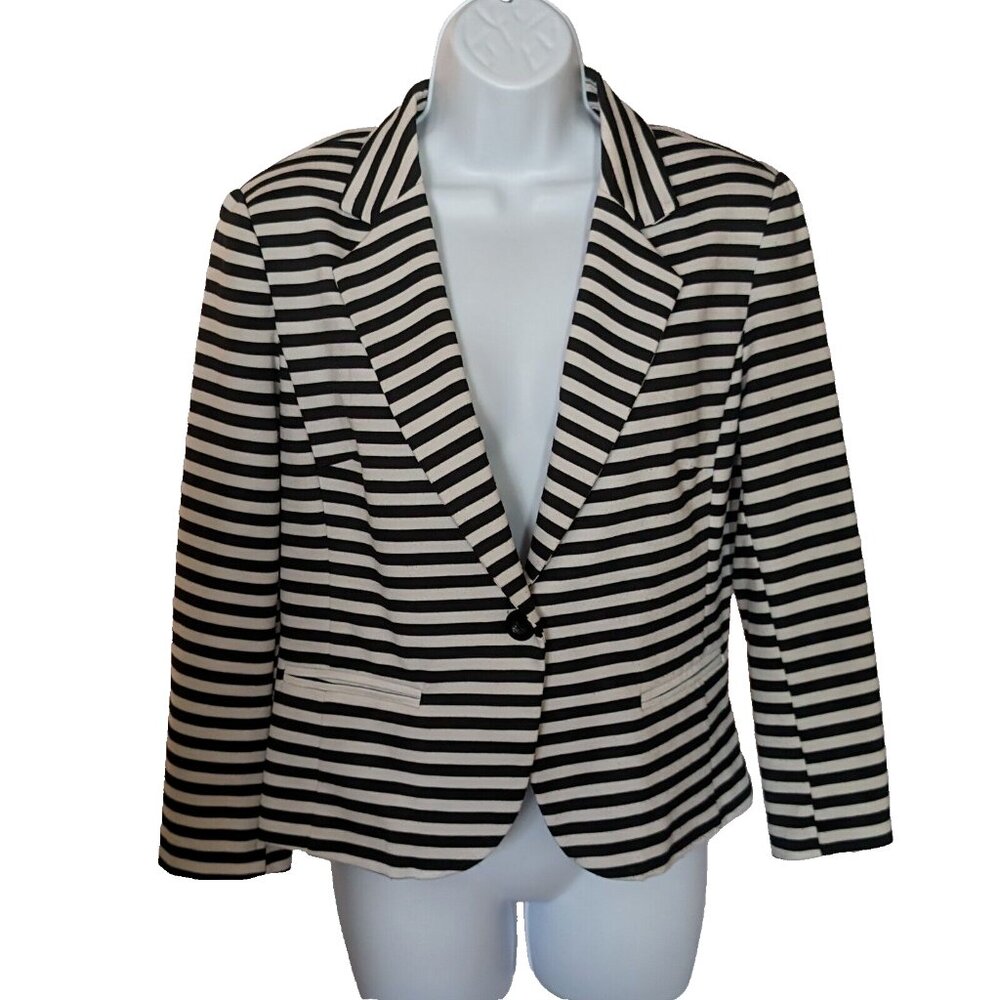 ELLEN TRACY BLAZER jacket Sz MED striped NAUTICAL VIBES OFFICE PREPPY A REAL GEM